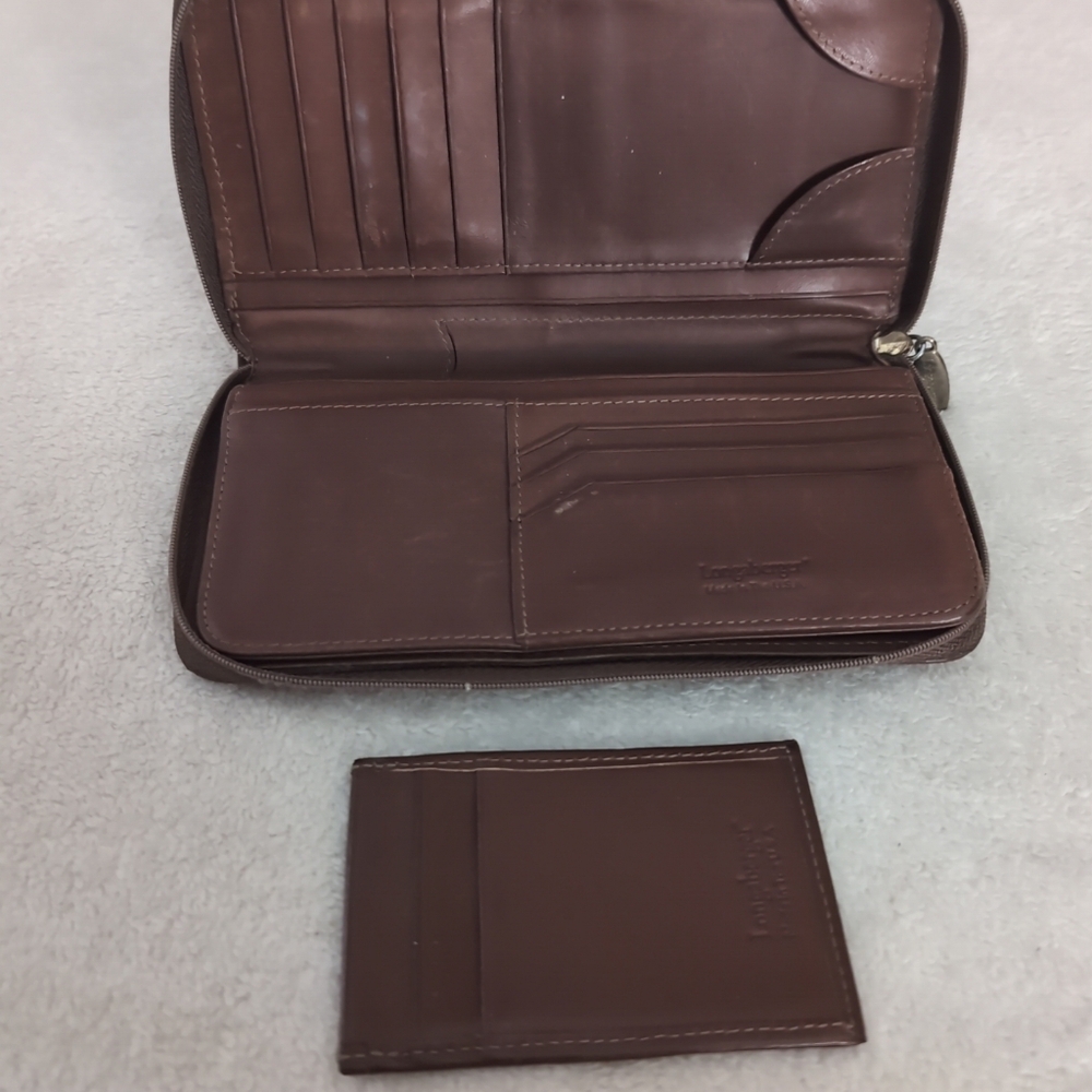 Longaberger Zip Around Leather  Wallet tMulti Compartment Brown 7”x 4” Womens - Picture 5 of 6